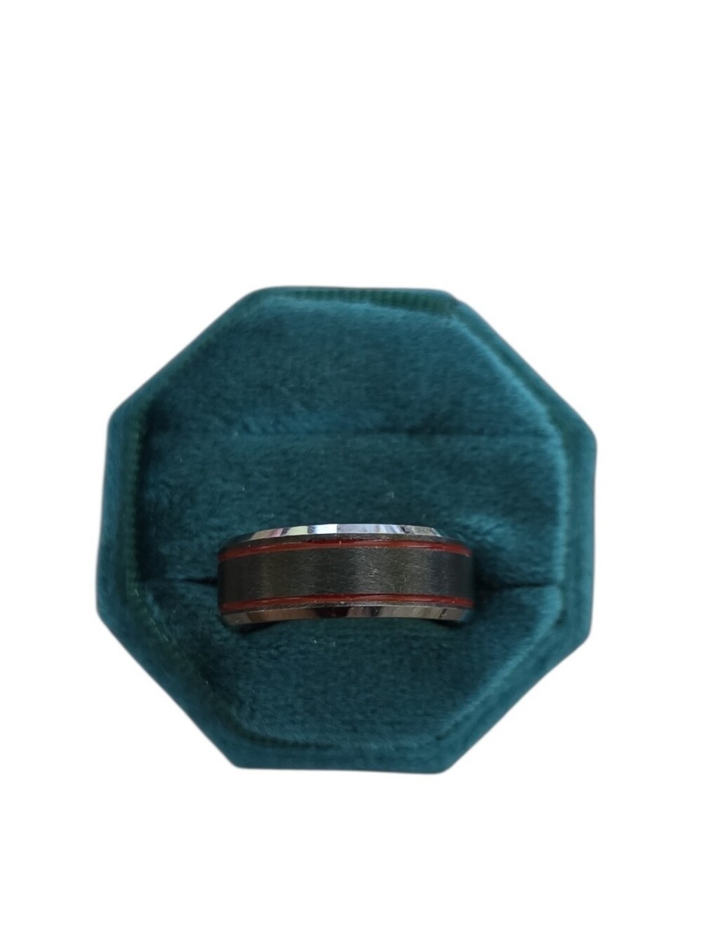Size 9 Men's Black Tungsten Ring with Red Inlay